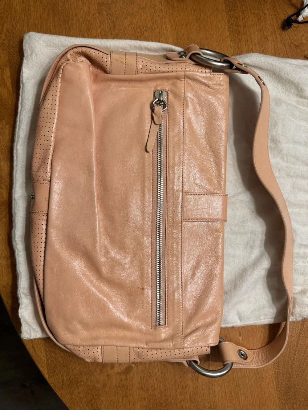 Theory Soft Leather Shoulder Bag in Blush Nude
